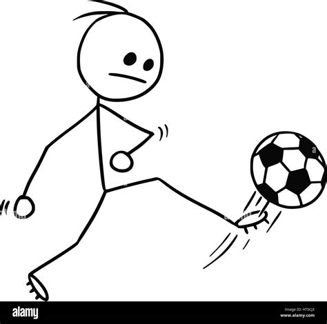 Cartoon Vector Stickman Soccer Football Player Kicking The Ball Shot