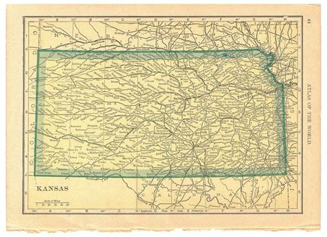 1908 Vintage Atlas Map Page Kansas On One Side And Oklahoma On The