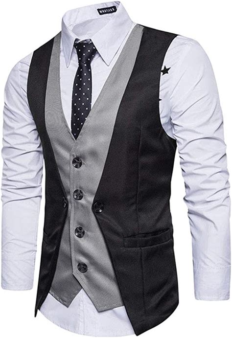 Yffushi Mens Layered Slim Fit Vest Casual Formal Business Dress Suit