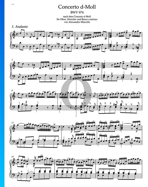 Concerto In D Minor Bwv 974 1 Andante Sheet Music Piano Solo Oktav