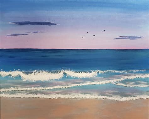Crashing Waves 16 X 20 Stretched Unframed Canvas Done In Acrylics