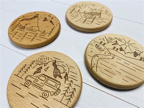 Handmade Wooden Coasters Set Of 4 Engraved Coasters Etsy