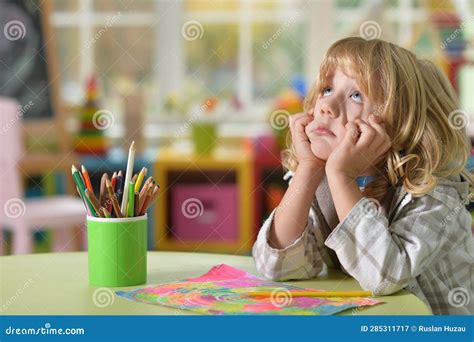 Selective Focus Of Kid Drawing At Desk Stock Image Image Of Person