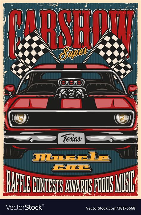 Vintage Colorful Custom Car Poster Royalty Free Vector Image