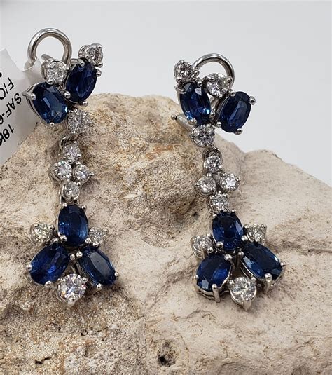 Diamonds And Sapphire Chandelier Earrings In Kt White Gold Etsy
