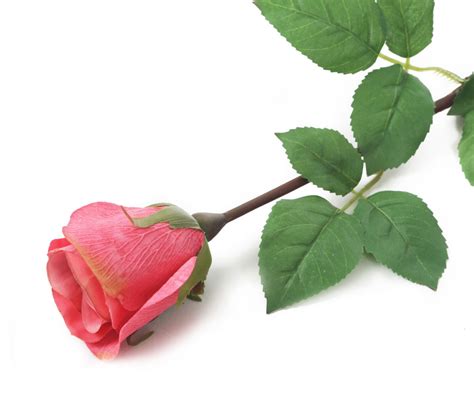 Artificial 52cm Single Stem Closed Bud Coral Pink Rose Artplants
