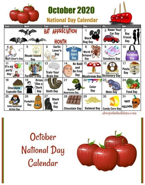 Printable Calendar Of National Days In October National Holiday
