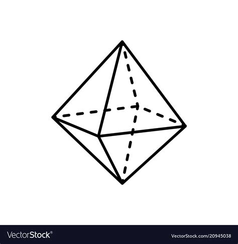 Octahedron Geometric Shape Projection Dashed Line Vector Image