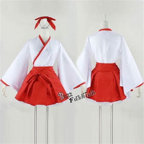 Anime Inuyasha Kikyou White Kimono And Red Skirt Cosplay Costume