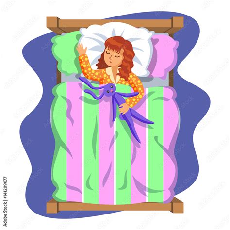 Little Girl Sleeping In Her Bed With Toy Bunny Kids Activity Good