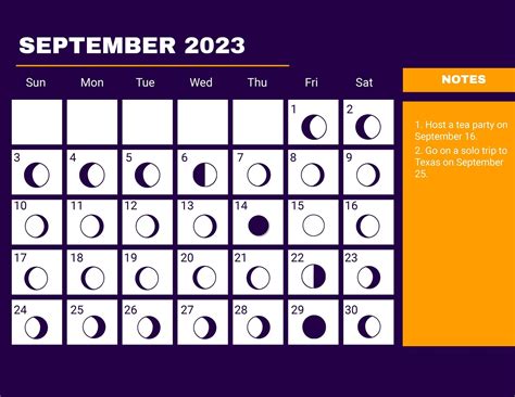 September 2023 Calendar Template With Moon Phases In Illustrator Eps