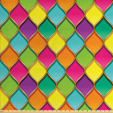 Geometric Fabric By The Yard Vivid Colored Stained Glass Style Pattern