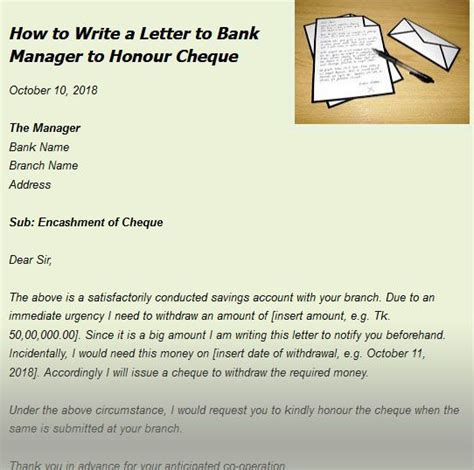 write  letter  bank manager  honour cheque