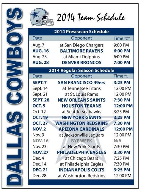 Dallas Cowboys Preseason Schedule Dates Dallas Cowboys Fans