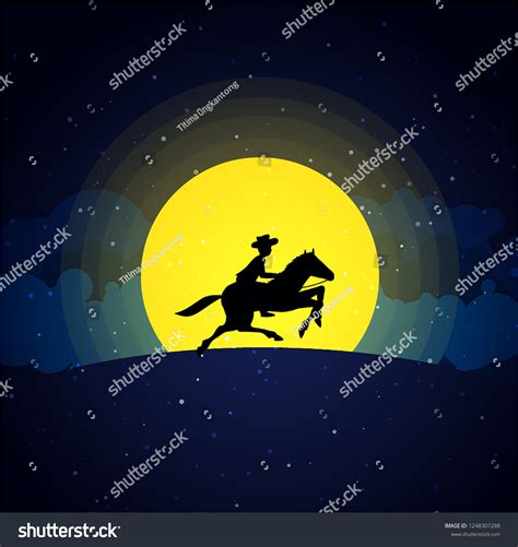 American Cowboy Horse Wild West Moon Stock Vector Royalty Free