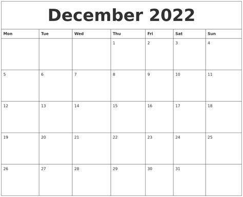 December 2022 Printable Daily Calendar