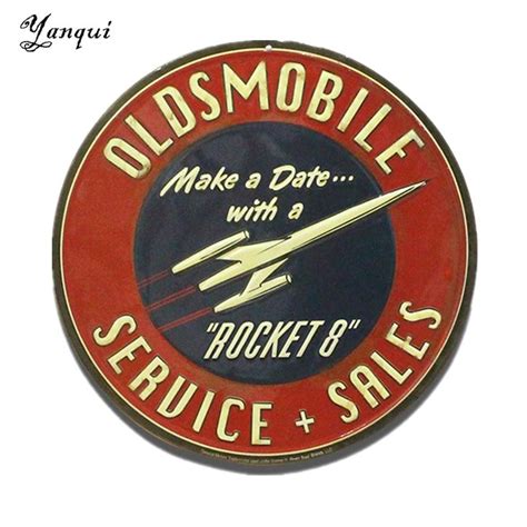 Oldsmobile Make A Date With A Rocket Metal Tin Signs Retro Round