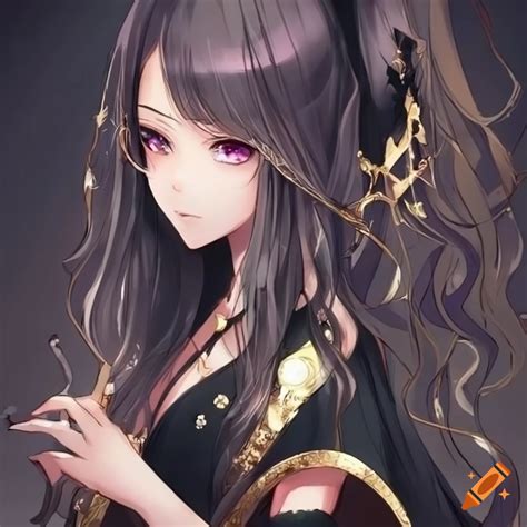 Anime Girl With Elegant Black Dress And Gold Jewelry On Craiyon