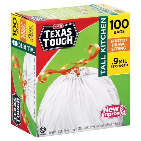 H E B Texas Tough Stretch Drawstring Tall Kitchen 13 Gallon Trash Bags
