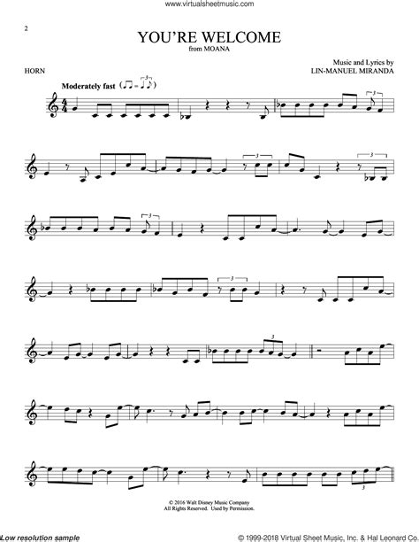 You Re Welcome From Moana Sheet Music For Horn Solo Pdf