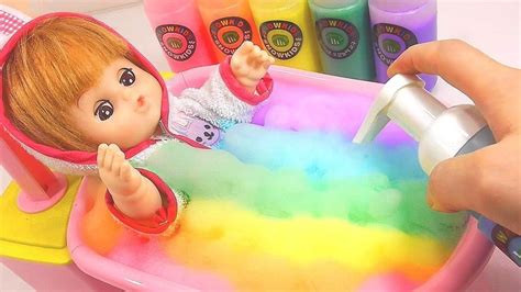 How To Make Colors Bubble Bathtub Baby Doll Learn Colors Slime Youtube