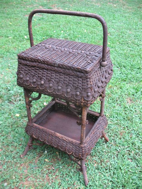 Ornate Antique Victorian Wicker Sewing Stand Victorian Wicker Wicker