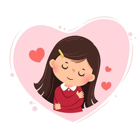 Premium Vector Cartoon Of A Little Girl Hugging Herself On Pink Heart