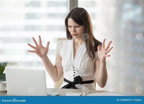 Mad Female Employee Having Software Problems With Laptop Stock Image