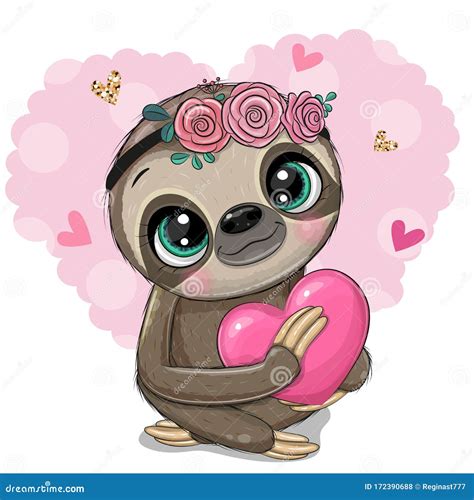 Cartoon Sloth With Flowers On A White Background