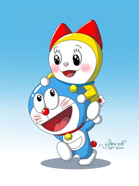 Dorami And Doraemon Playing Doraemon Fan Art Krita Digital Painting