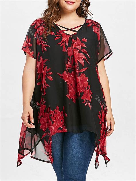 [35 off] floral print plus size short sleeve blouse rosegal