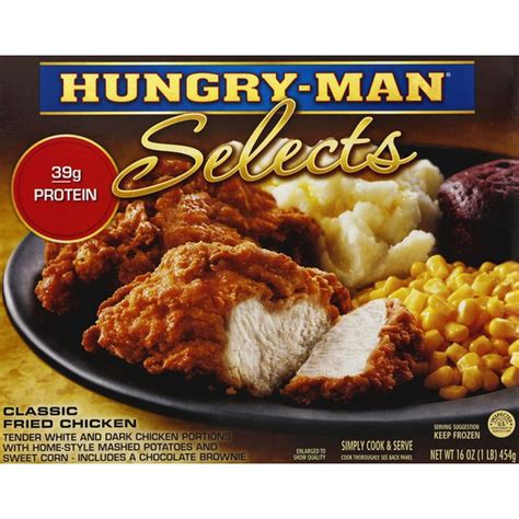 The water will melt the ice holding the meat pieces together making it is easier to cover put the battered chicken legs into the fryer or fry pot and cover with a lid to prevent yourself from being burned by the oil. Hungry-Man Selects Classic Fried Chicken Frozen Dinner (16 oz) from Shoppers - Instacart