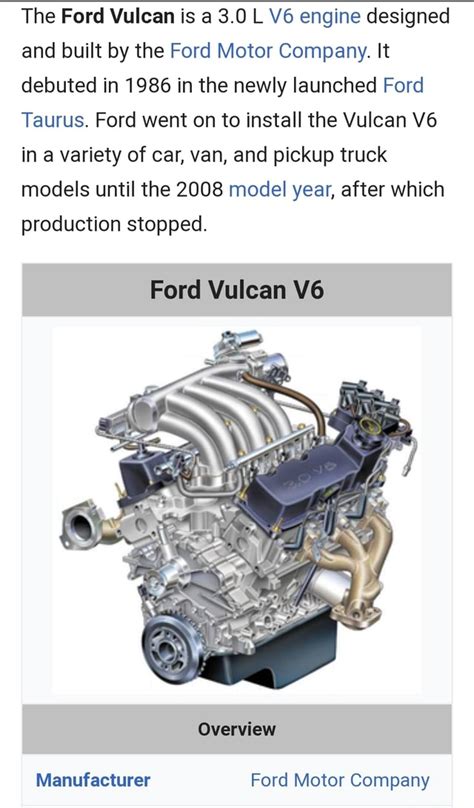 The Ford Vulcan Is A 30 L Engine Designed And Built By The Ford Motor