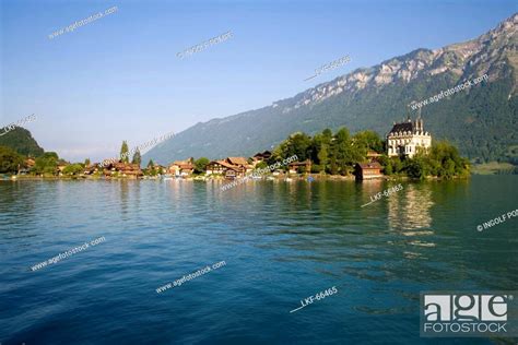 View Over Lake Brienz To Castle Seeburg Iseltwald Bernese Oberland
