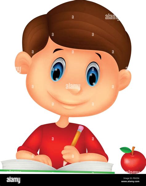 Illustration Of A Happy Boy Writing On A Book Stock Vector Image And Art