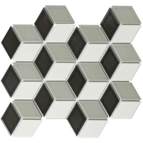 Porcelain Mosaic Tile Sheet Paris Rhombus Glossy Mix Black White And