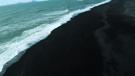 Aerial View Of Black Volcanic Ash Beach Iceland Stock Footage Video