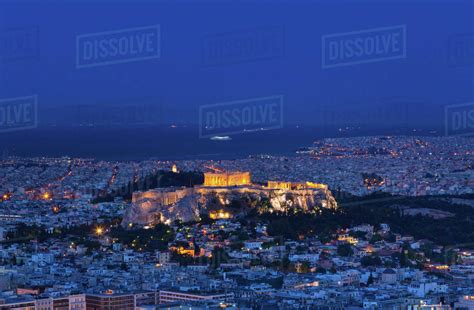 The Acropolis Illuminated At Night Athens Attiki Greece Europe