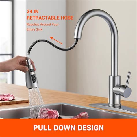 Androme Stainless Steel Single Handle Pull Down Kitchen Faucet With Sprayer Deck Plate Included