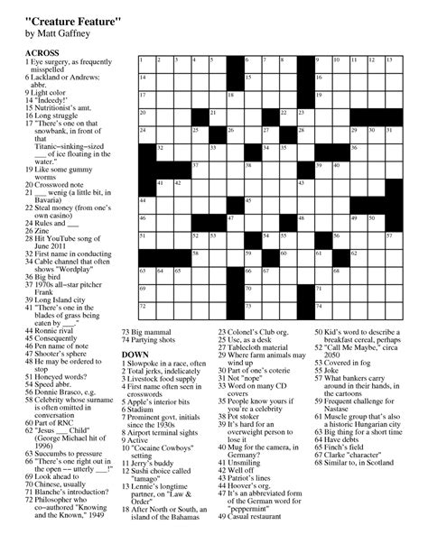 August | 2012 | Matt Gaffney's Weekly Crossword Contest