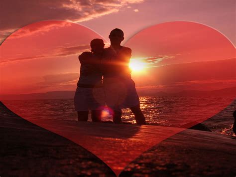 Love romance picture boy and girl beach sea-sunset heart : Wallpapers13.com