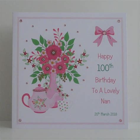 100th Birthday Card Personalised 8x8 Inch Size Customised Etsy Uk