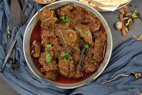 Overhead View Of Indian Goat Curry Mutton Curry Nihari Rogan Josh In