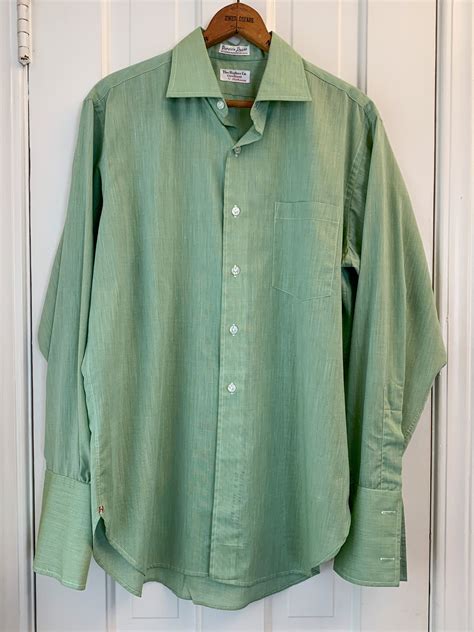 vintage-60s-70s-men-s-green-french-cuff-dress-shirt,-cufflink-shirt