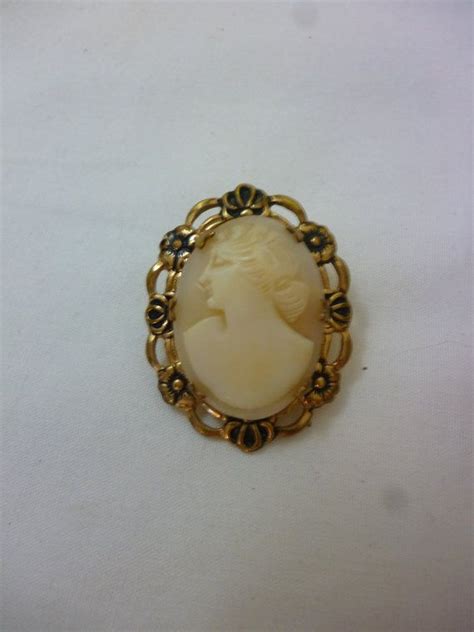 Antique Hand Carved Left Facing Shell Cameo Brooch In Goldtone Etsy