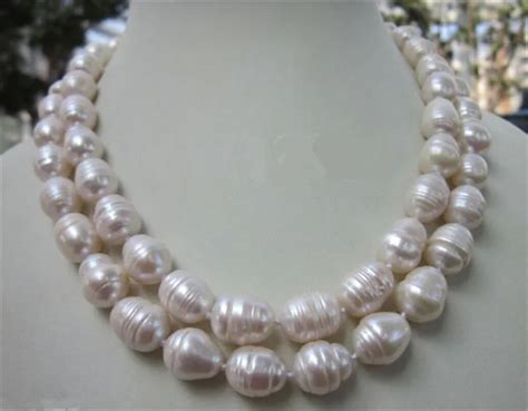 12 15mm White Baroque Freshwater Cultured Pearl Necklace 36 Inches In