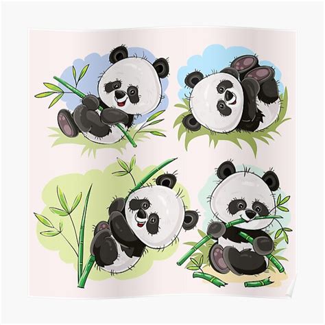 Four Pandas Poster For Sale By Symbollingo Redbubble