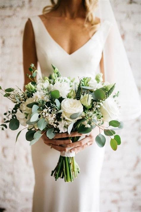 35 Simple White And Greenery Wedding Bouquets Greenery Wedding