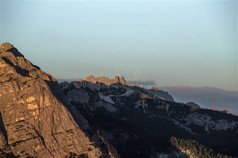 Marmolada Dolomite Peak At Sunrise Italy Trentino Alto Adige Stock