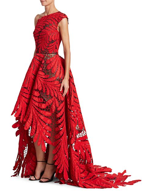 Oscar De La Renta Silk Asymmetric Embroidered Gown Lyst
